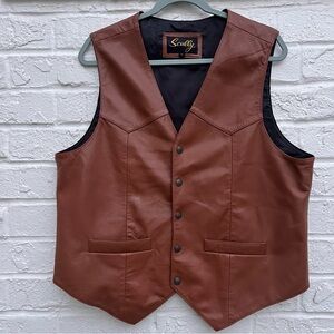 Scully Lamb Leather Brown Vest Lined Men’s Large 5 Snap Pockets
